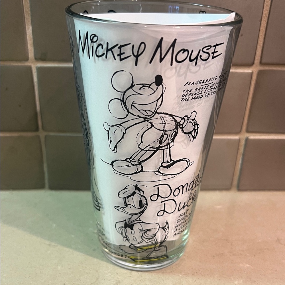 Disney Sketch-Style Mickey & Donald Glass Tumbler — White and Black
